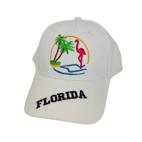 Florida Vacation Hat Baseball Cap Palm Tree Flamingo Travel Destination - Picture 1 of 4